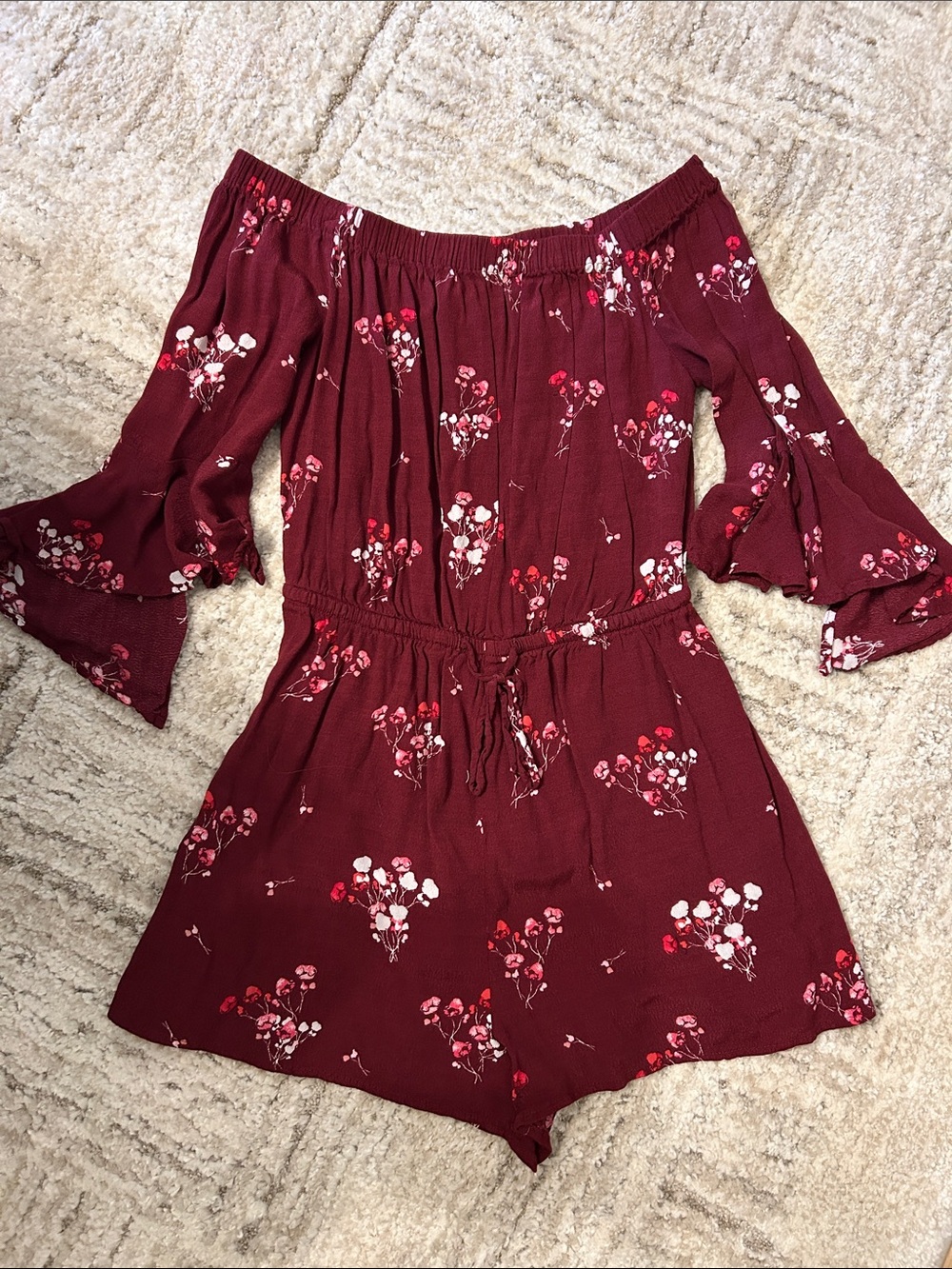 Express Burgundy Floral Romper, Small
